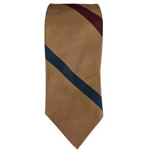 CHRISTIAN DIOR VINTAGE MEN'S TAN & BLUE / BURGUNDY STRIPE 100% SILK 3" NECKTIE